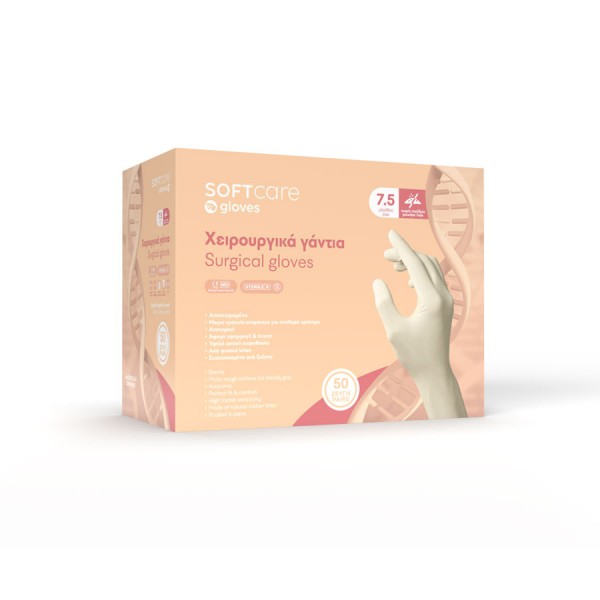 Ζεύγος χειρουργικά γάντια λάτεξ Soft Care χωρίς πούδρα